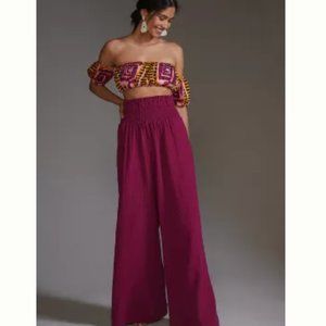 By Anthropologie Smocked Gauzy Wide Leg  Pants
